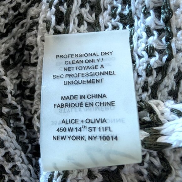 Alice + Olivia Womens Sz M?  Cream Green Striped Open Knit Linen Rayon Sweater - Picture 8 of 8